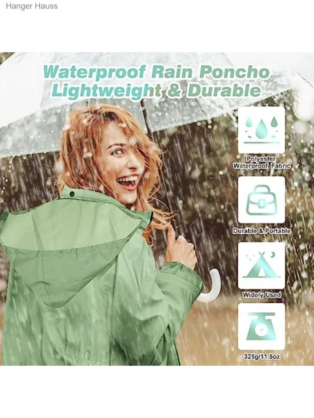 Waterproof Packable Long Raincoat Hooded Windbreaker Lightweight Adjustable